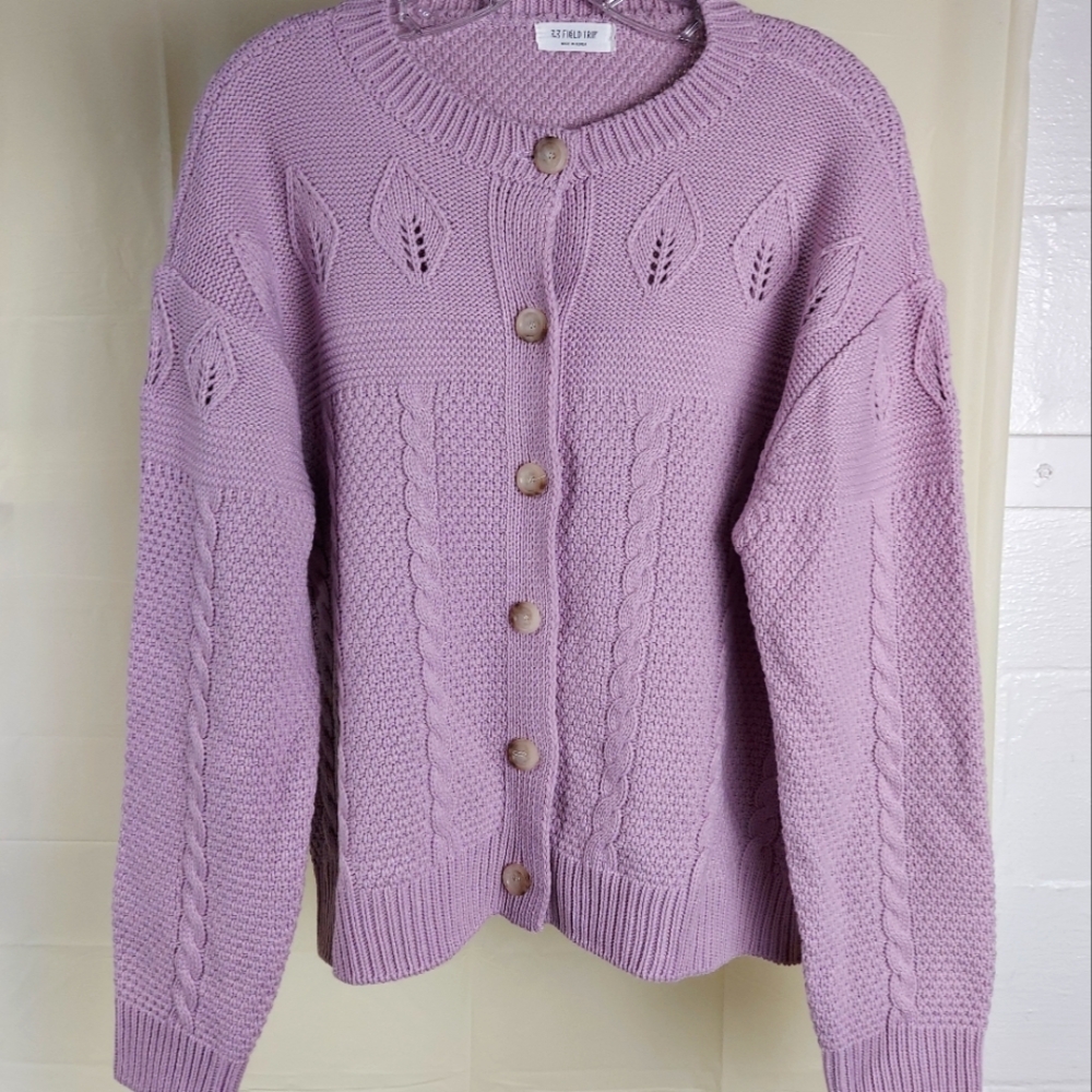 Lilac Sweater Button Cable Design By 3.3 Field Trip